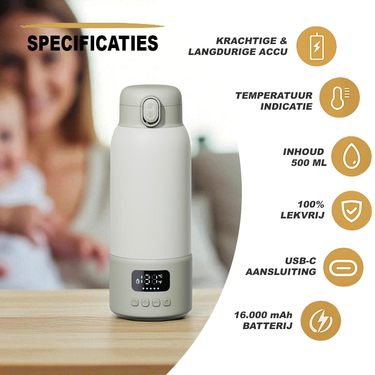 MilkReady Pro™  – Draadloze Babyflesverwarmer met Temperatuurregeling (37–100°C)